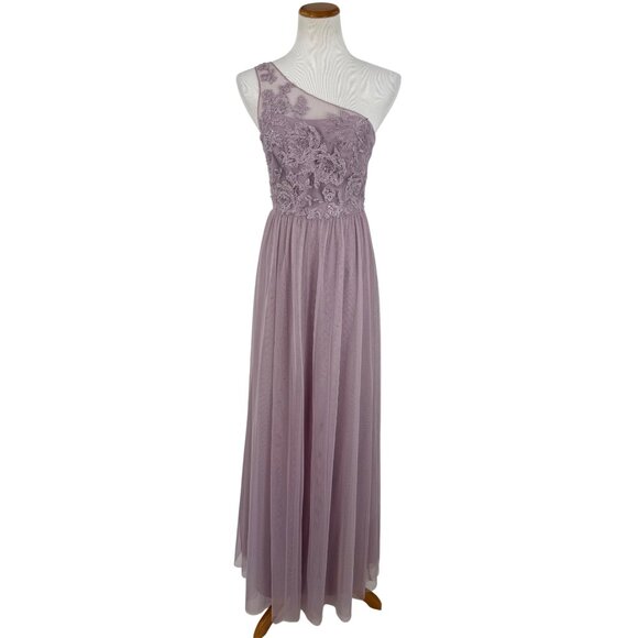 Davids Bridal Lavender One-Shoulder Embroidered Prom Bridesmaid Dress Gown - Picture 2 of 16
